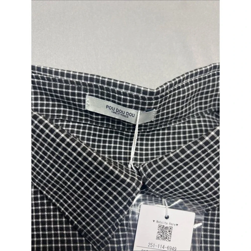 Men's long-sleeve button-down in a black and white micro-check pattern